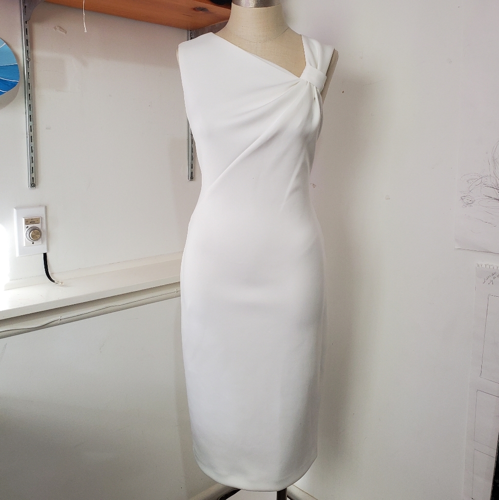 Calvin Klein White Asymetrical Sheath Dress